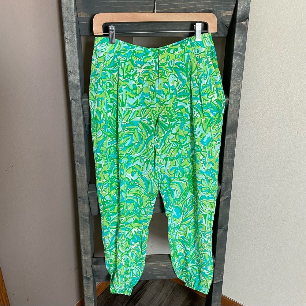 Lilly Pulitzer 100% Silk Jogger Pants Tropical Print